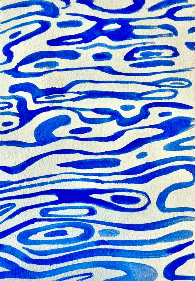 Water, study 2 of 5: white and blue ripples on cream.