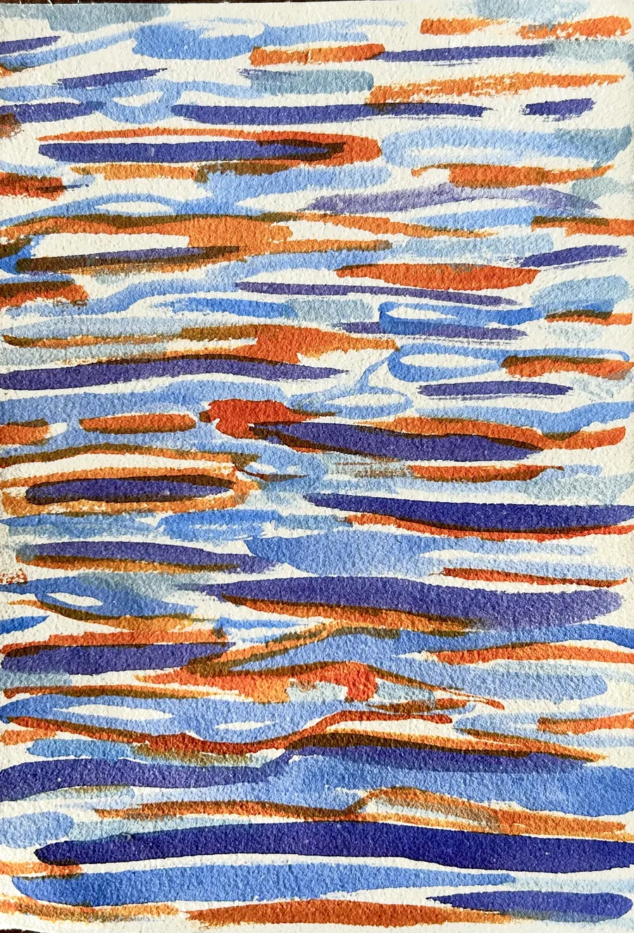 Water, study 4 of 5: horizontal bands of blue, orange and grey.