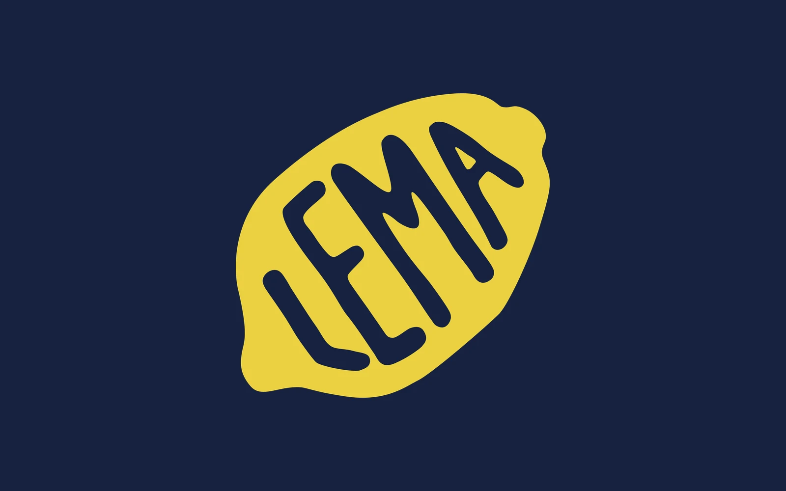 The Lema logo: the word LEMA drawn by hand inside a citron lemon, with navy lettering, on navy